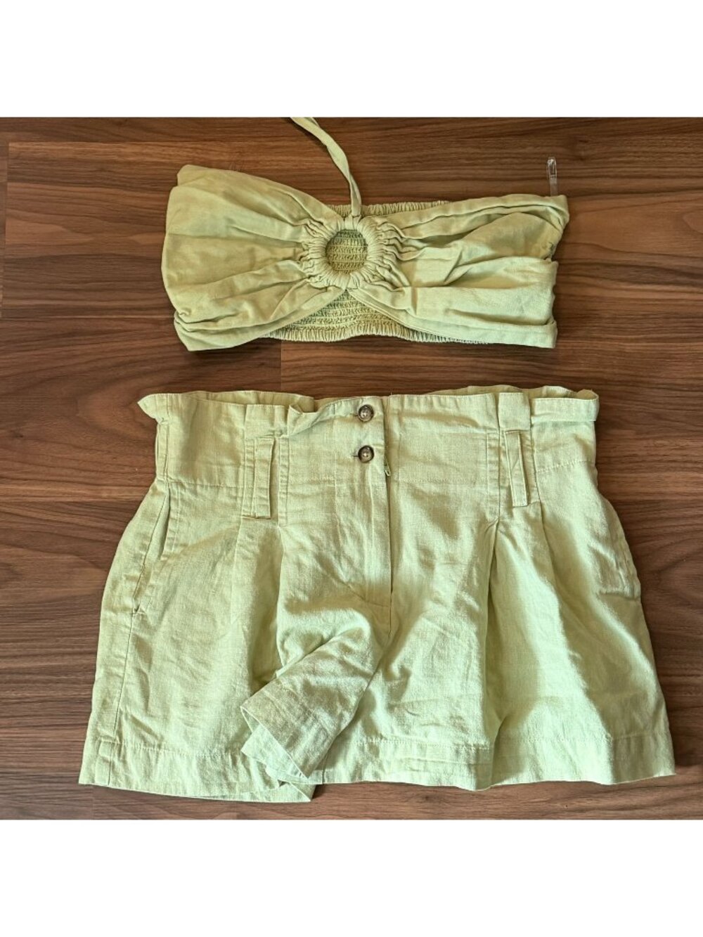 Spoon Jeans Light Green High Waisted Shorts Bikini Top Size Large